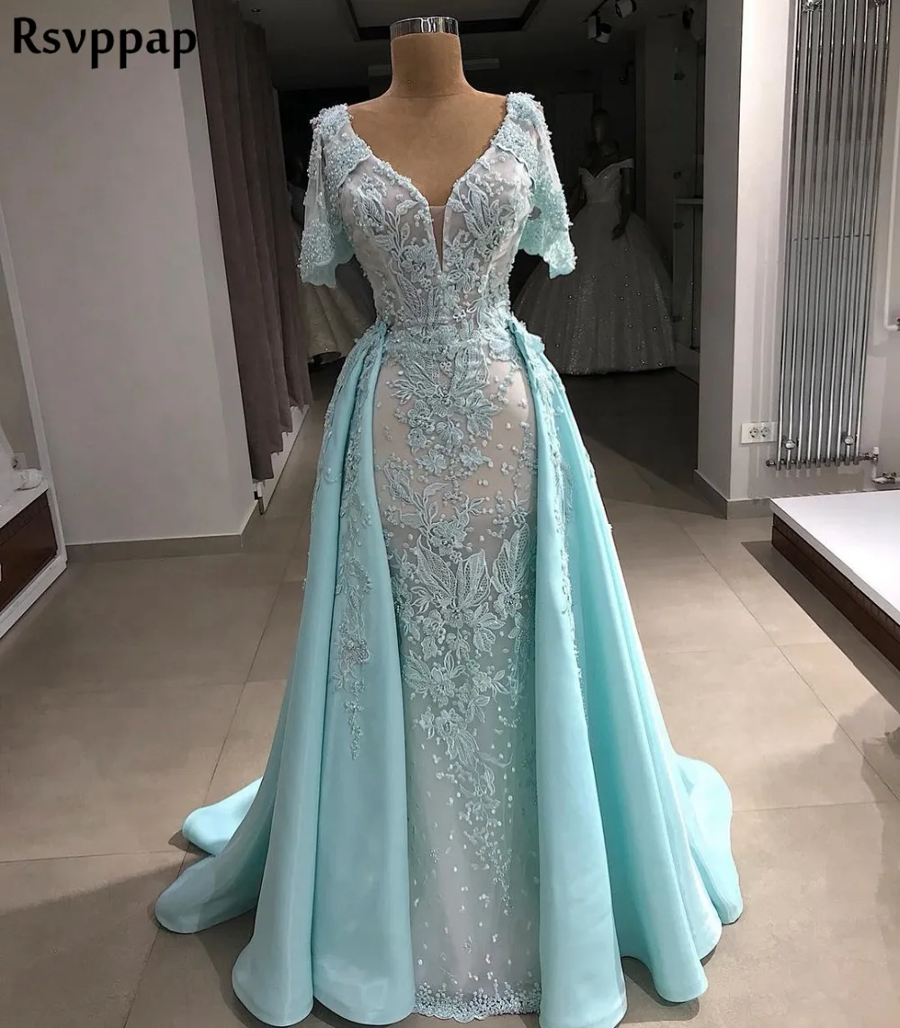 

Elegant Long Women Formal Dresses 2021 Cap Sleeve Mermaid See Through Lace Arabic Style Special Lebanon Evening Dress