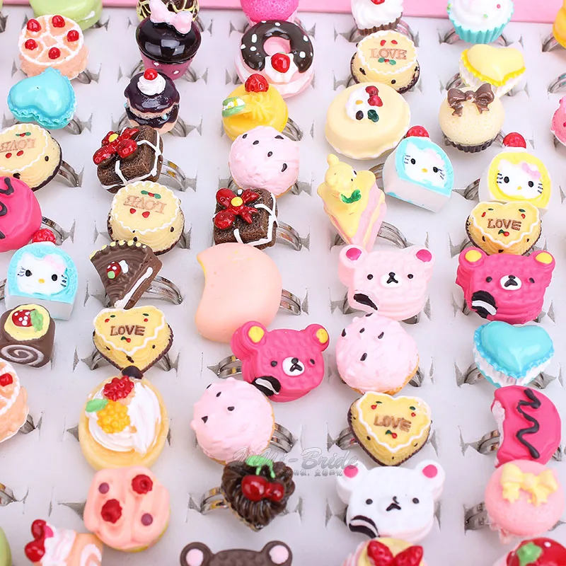 Оптовая продажа 100 шт. в партии разноцветные Мультяшные кольца с посеребренным