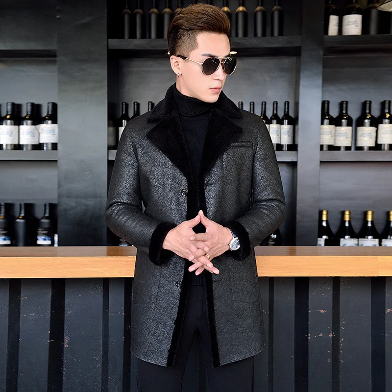 Мужская кожаная куртка пальто из 100% шерсти овечьей кожи Куртки искусственной