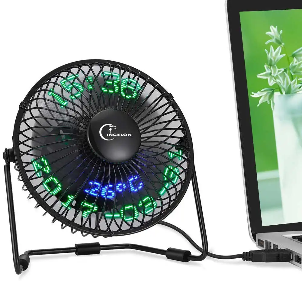 Ingelon LED usb часы вентилятор led мини Настольный с часами и дисплеем температуры 6