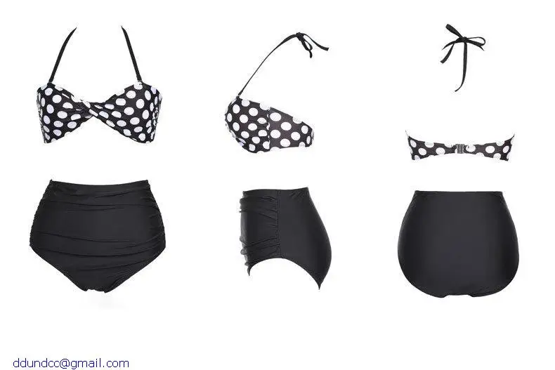 new in Vintage swimwear high waist bikini Black Polka Dot Print Bikini Set cheap cute bathing suits maillot de bain |
