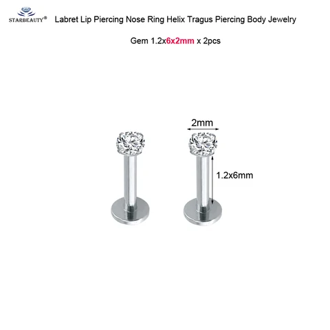 Серьги-гвоздики STARBEAUTY из нержавеющей стали 16G 6/8/10 мм