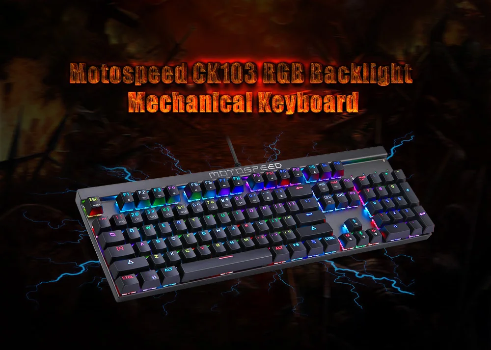 Игровая механическая клавиатура Motospeed CK103, русский английский, красный переключатель, Синий светодиодный, с подсветкой, RGB, компьютерная, игровая, эргономичная, для ноутбука