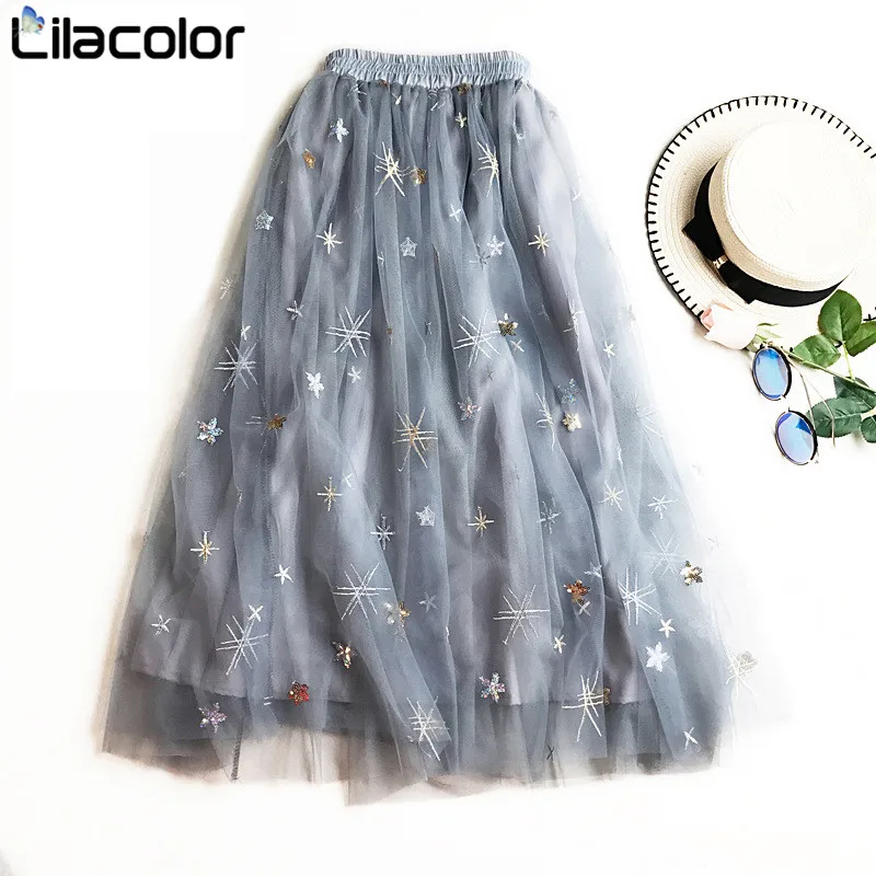 Lilacolor пачка тюль сетки Юбки женские длинные макси юбки 2019 корейские демисезонные
