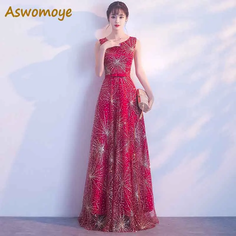Блестящее вечернее платье 2018 Haute Couture А-силуэта Длинные вечерние платья