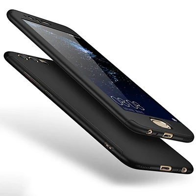 Black 360 градусов полный чехол для телефона s для huawei P20 P10 Lite P9 Plus Nova 2s 3i Honor 10 9 8 Lite 8x 7x 6x Чехол Жесткий ПК со стеклом - Цвет: Black