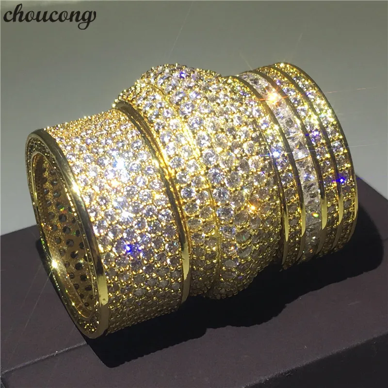 Роскошное большое кольцо choucong 2018 заполненное желтым золотом AAAAA цирконием