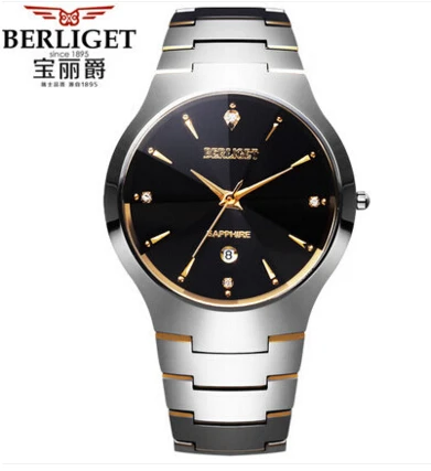 SilverGoldMenwithbox Вольфрамовые часы мужские 50 м водонепроницаемые BERLIGET наручные часы мужские устойчивые к царапинам вольфрамовые часы мужские - Цвет: SilverGoldMenwithbox