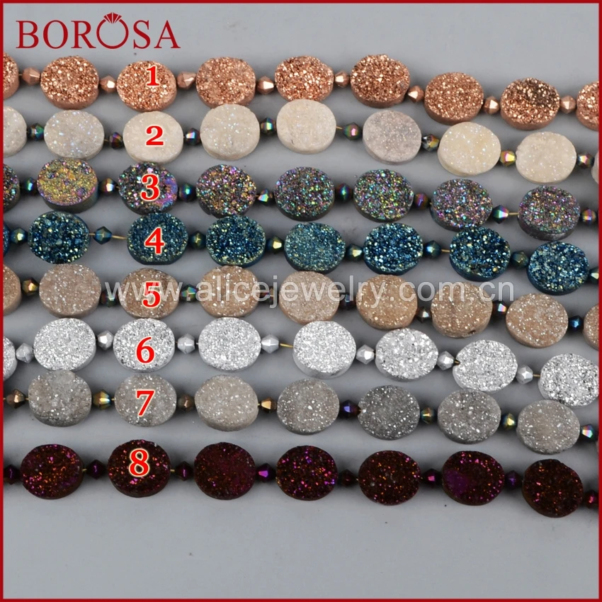 BOROSA 16 дюймов ручная работа Druzy хрустальный бисер 14x12 мм Овальный Радужный