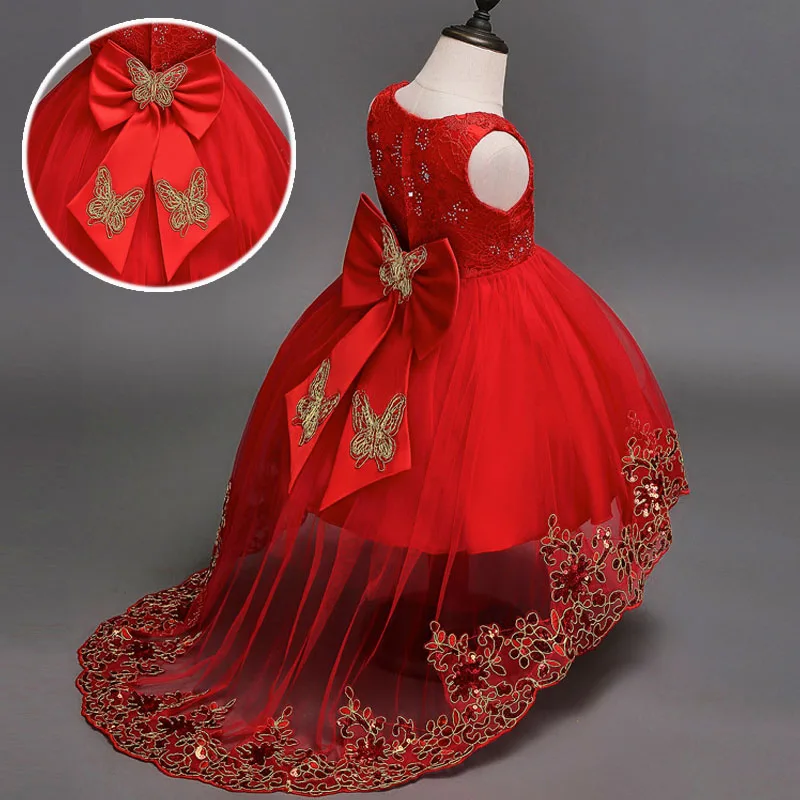 Red Новинка; Vestidos; летнее платье для девочек; коллекция года; костюмы для детей; платья принцессы для девочек-подростков; свадебное платье; кружевная детская одежда - Цвет: Red