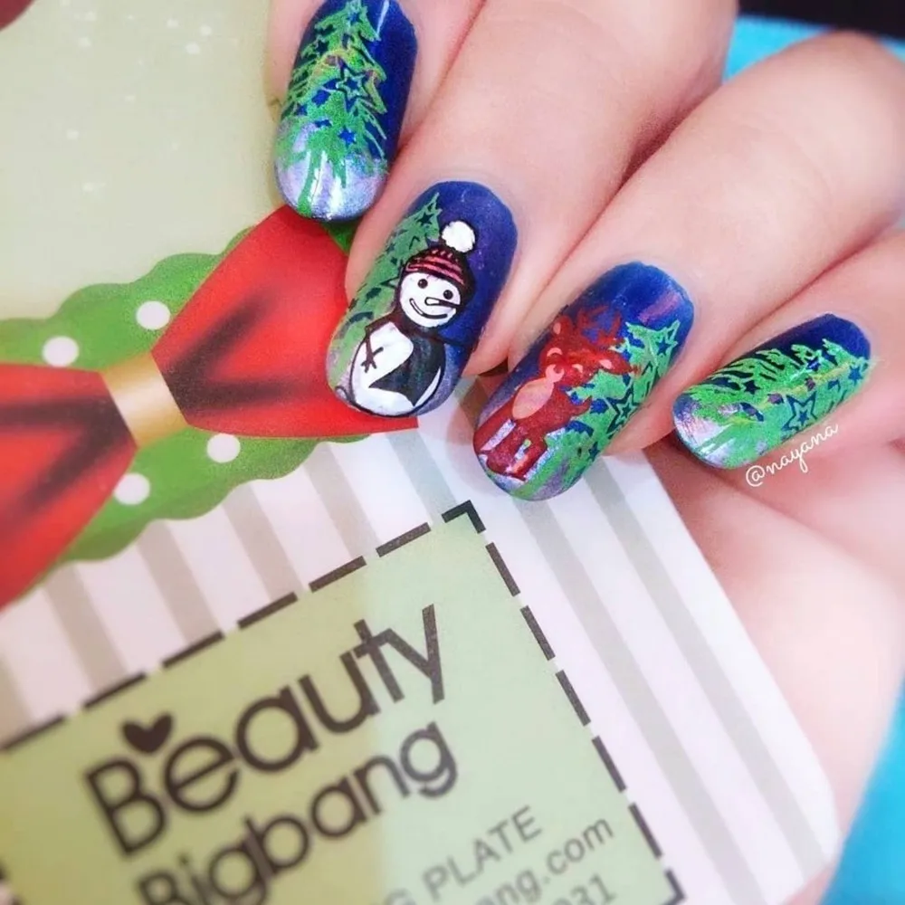 BeautyBigBang 5,6*5,6 см круглая Рождественская серия 2 ногтей штамповки пластины-шаблоны полировка изображений передача DIY Инструменты для нейл-арта