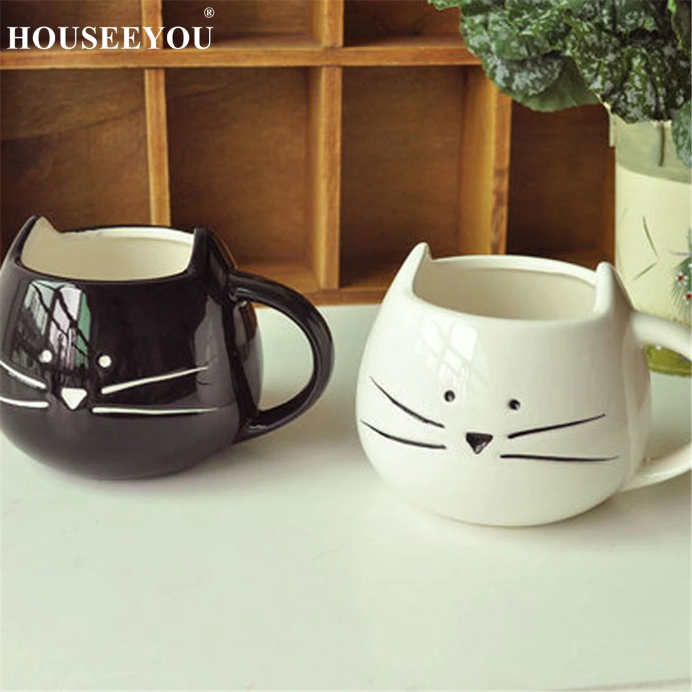 Кофейная чашка HOUSEEYOU с изображением черного кота животного молока керамическая