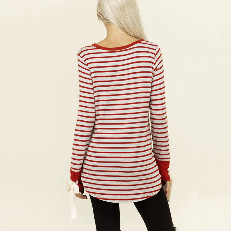 Женские Модные Футболки для женщин 2017 хлопок футболка в полоску с длинными
