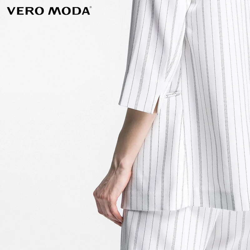 Vero Moda Новый Полосатый на одной пуговице прямой рукав три четверти двойной карман