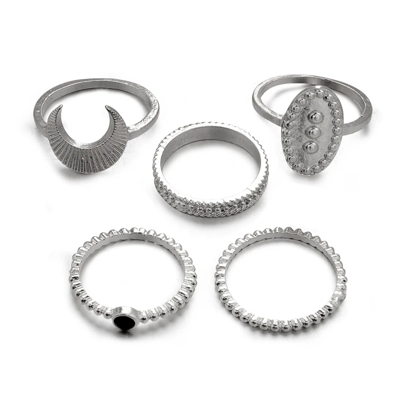 style 3 silver Богемное Винтажное кольцо набор Корона волна цветок Звезда Луна геометрическое кольцо с кристаллами женские очаровательные кольца на фаланг пальца вечерние ювелирные изделия - Цвет основного камня: style 3 silver