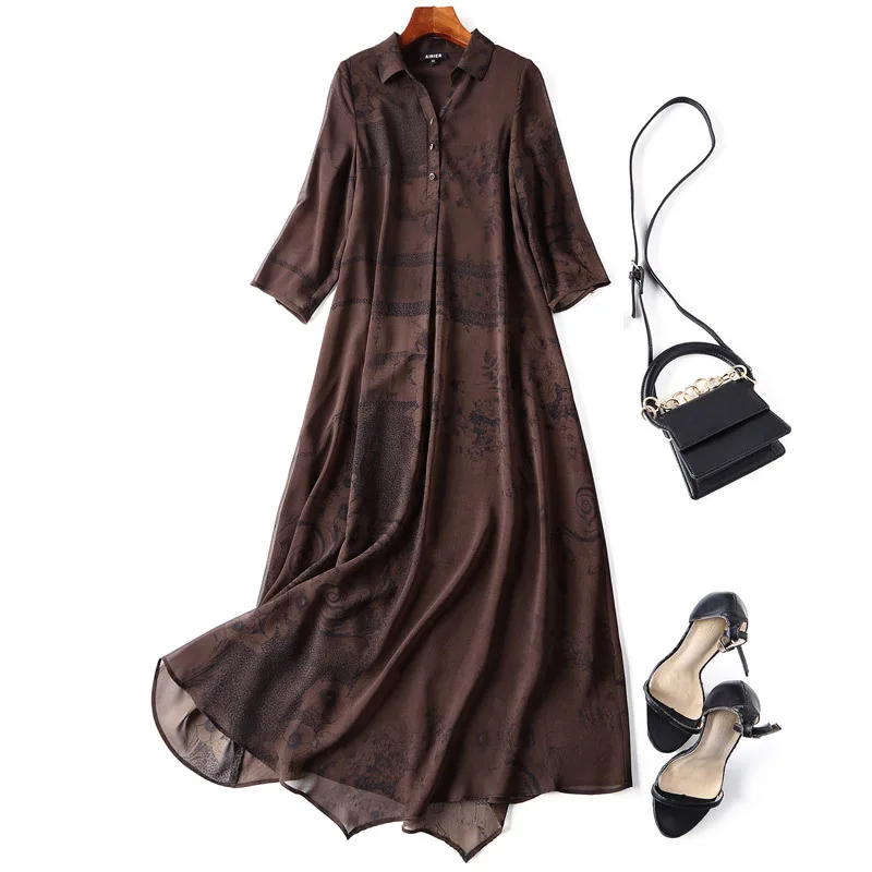 

New Plus Size Dress 2019 Summer Elegant 50s 60s Casual Dress Women Vintage Print 3/4 Sleeve Mid-Calf Length Dress Plus Size 4XL
