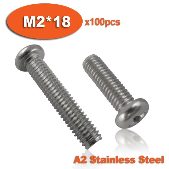100pcs DIN7985 M2 x 18 A2 Stainless Steel Pan Head Phillips Screw Cross Recessed Raised Cheese Screws | Обустройство дома