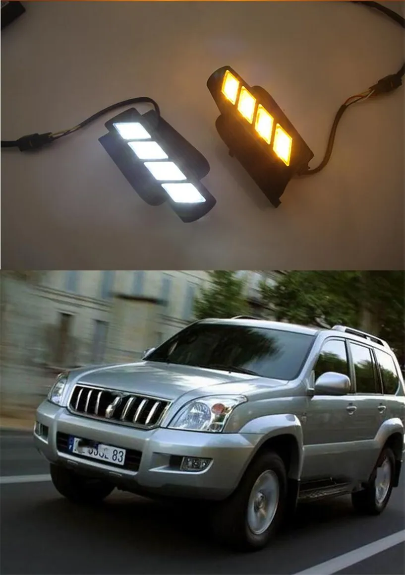Дневные ходовые огни Qirun для Toyota Prado 120 Land cruiser LC120 FJ120 2003-2009 с желтым сигналом