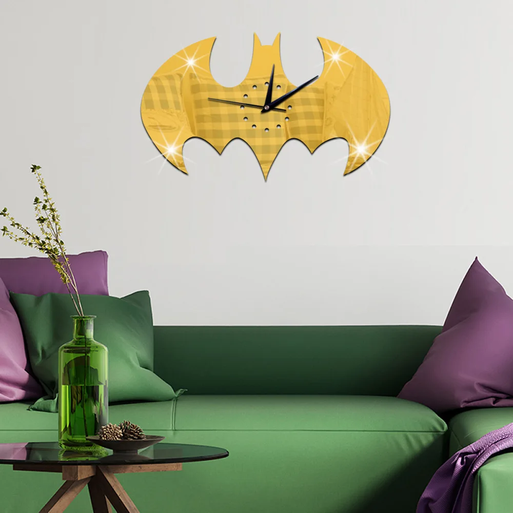Творческий Bat акриловые настенные часы необычные декоративные для зеркало