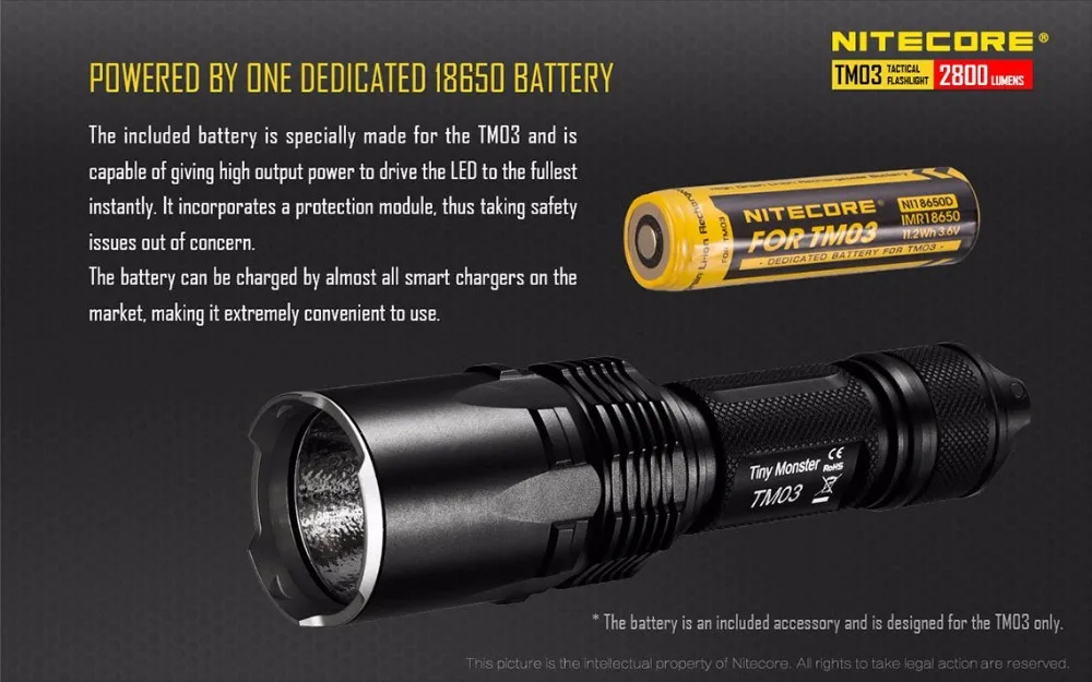 Тактический фонарик NITECORE TM03 TM03 ультратонкое естественное освещение CRI CREE XHP70 светодиодный max.2800LM 289 м дальний бросок тактический фонарь+ батарея для поиска