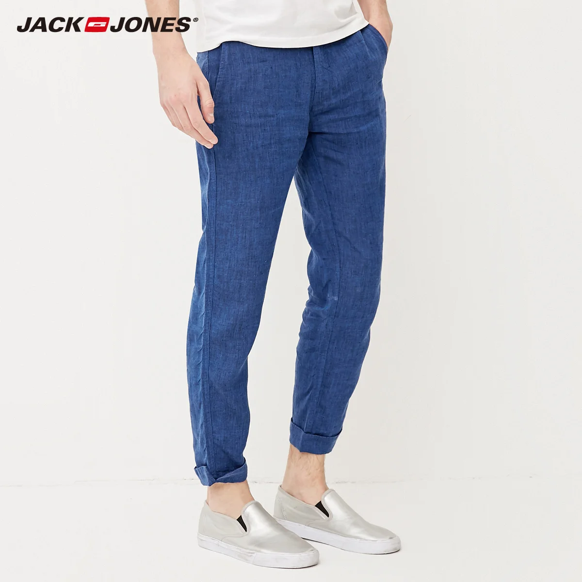 Джек Джонс весна лето мужские брюки Slim Fit Твердые повседневные укороченные брюки мужские брюки льняные брюки | 217214510