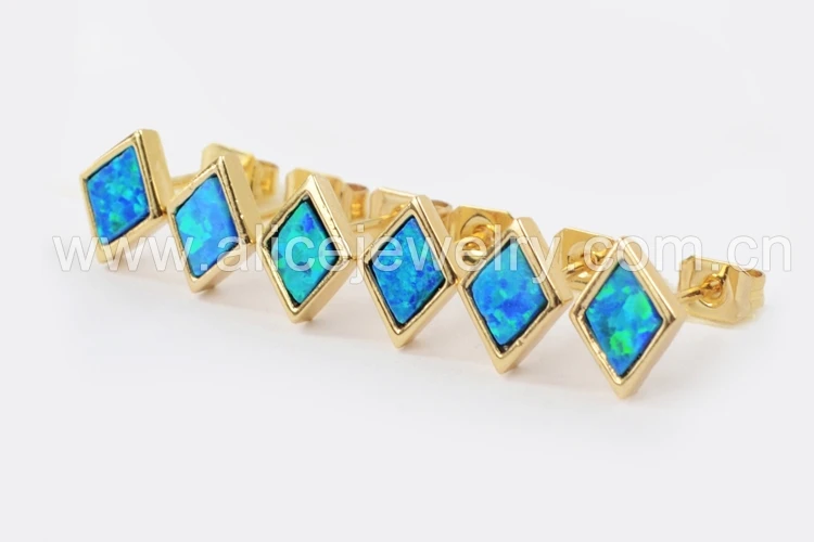 Borosa Drusy серьги золотые Цвет ободок ромбической синий опал драгоценных камней японским опалом Серьги-гвоздики для Для женщин Druzy ювелирных изделий zg0232