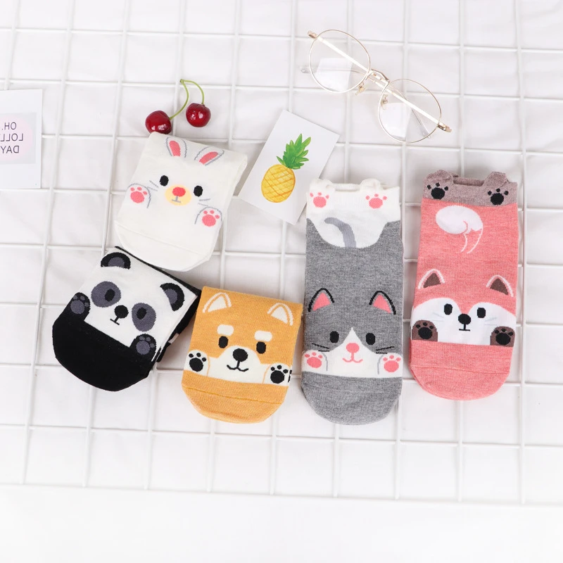 Носки женские Короткие хлопковые с 3d рисунком кошек и собак|Носки| |