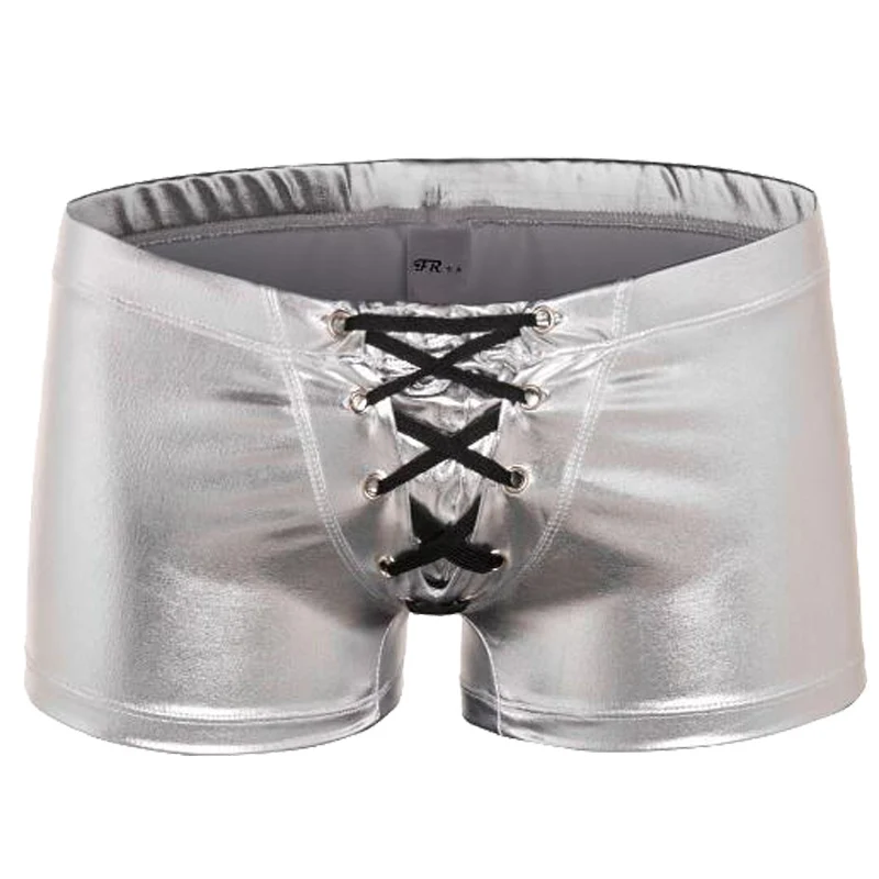 Silver Мужские Сексуальные Металлические Wetlook Drawstring пляжные шорты-боксеры для плавания трусы бикини на шнуровке купальный костюм Нижнее белье S-2XL - Цвет: Silver
