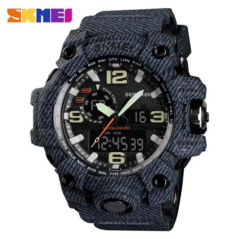 denim black S Shock бренд SKMEI спортивные часы водонепроницаемые цифровые кварцевые часы мужские с большим циферблатом военные мужские наручные часы Relogio Masculino - Цвет: denim black