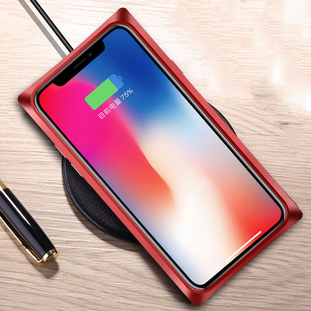 Magnetic Adsorption Phone Case for iPhone X 7 8 Plus Square Transparent Clear Tempered Glass Magnet Back Metal Frame Funda |