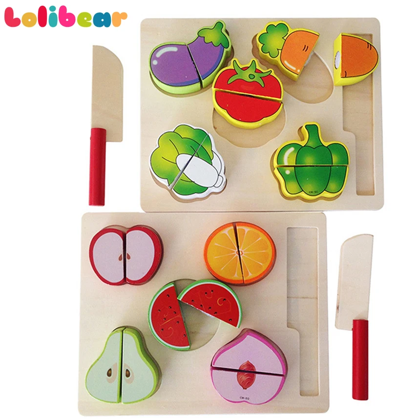 Wooden Children Kitchen Toys Pretend Play Cut Vegetable and Fruit Sets Montessori Educational for Gifts | Игрушки и хобби