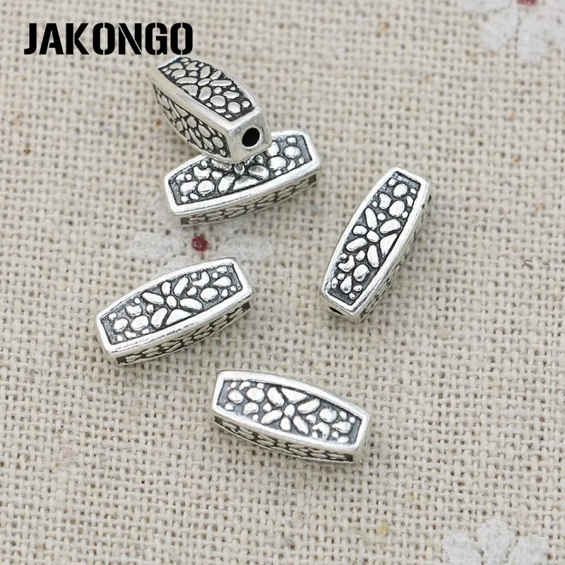20pcs Antique Silver Plated Fusiform Spacer Beads Flower Loose for Making Bracelet Jewelry Accessories DIY Handmade 12x5mm | Украшения и