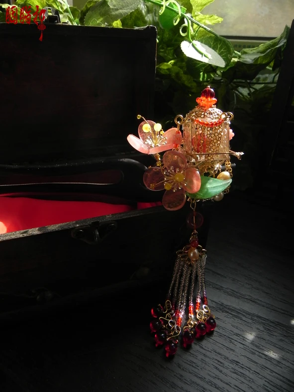 Black Sanderwood Ancient Chinese Sedan Pink Crystal Petal Ebony classical hair stick YueYe Delicate Hair Stick Pure Handmade