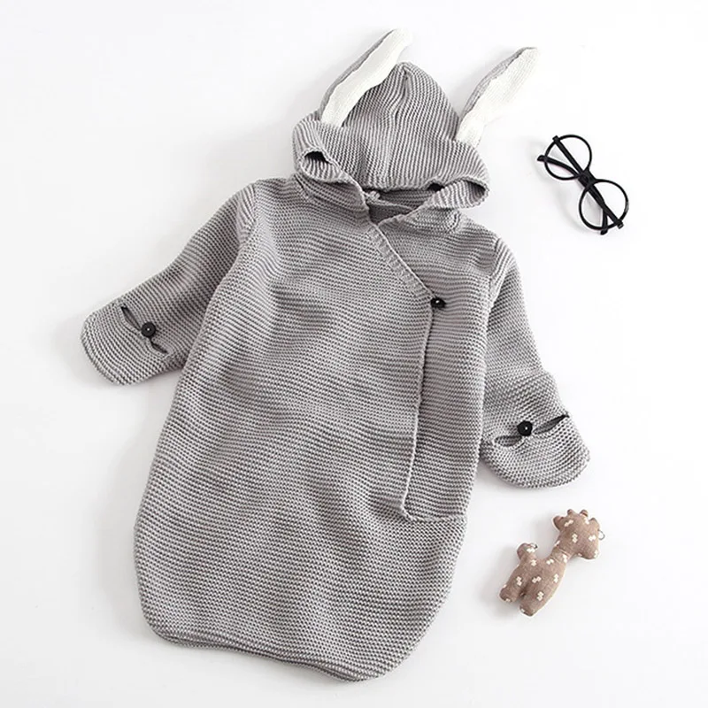 AZ1810 gray Детские пижамы и халаты; Новинка; удобный комбинезон с заячьими ушками; вязаный спальный мешок для малышей; Одежда для новорожденных; мягкие детские комбинезоны - Цвет: AZ1810 gray