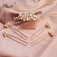 miallo 2019 5 pcsset pearls wedding hair comb bridal hair pins clips women hair jewelry accessories handmade headpieces