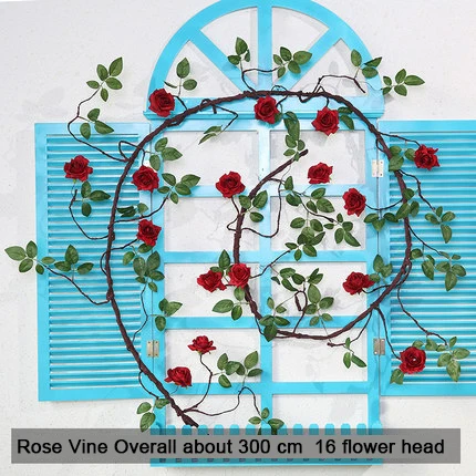 RoseVine 300cm Red Xuanxiaotong сиреневые искусственные цветы лоза Магнолия цветок розы из ротанга для весны свадебная АРКА аксессуары подвесная настенная гирлянда - Цвет: RoseVine 300cm Red