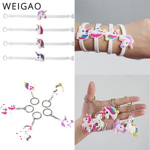 WEIGAO Единорог вечерние резиновый браслет и брелки для ключей Дети Единорог сувениры на день рождения силиконовый браслет пластиковые браслеты поставки