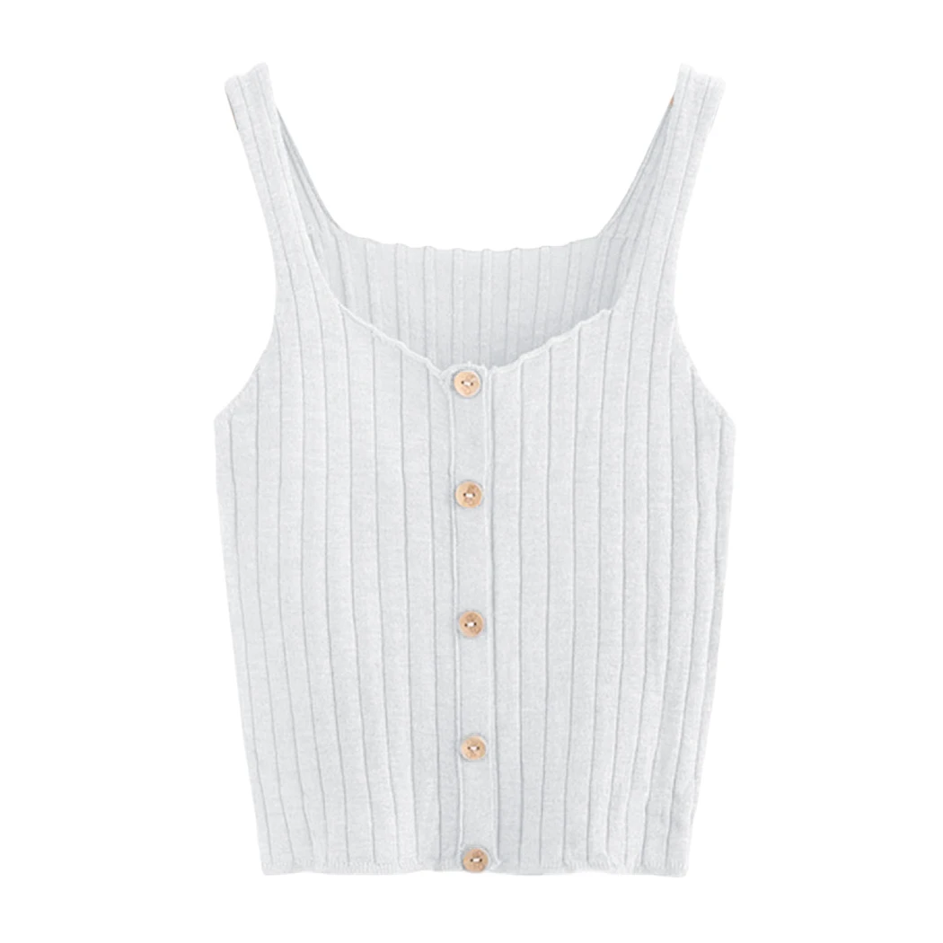 2018 Fashion Ladies Button Knitted Plain Tanks Tops Vest Women Autumn Skinny Casual Camisole Sexy Sleeveless Summer Tank Top |