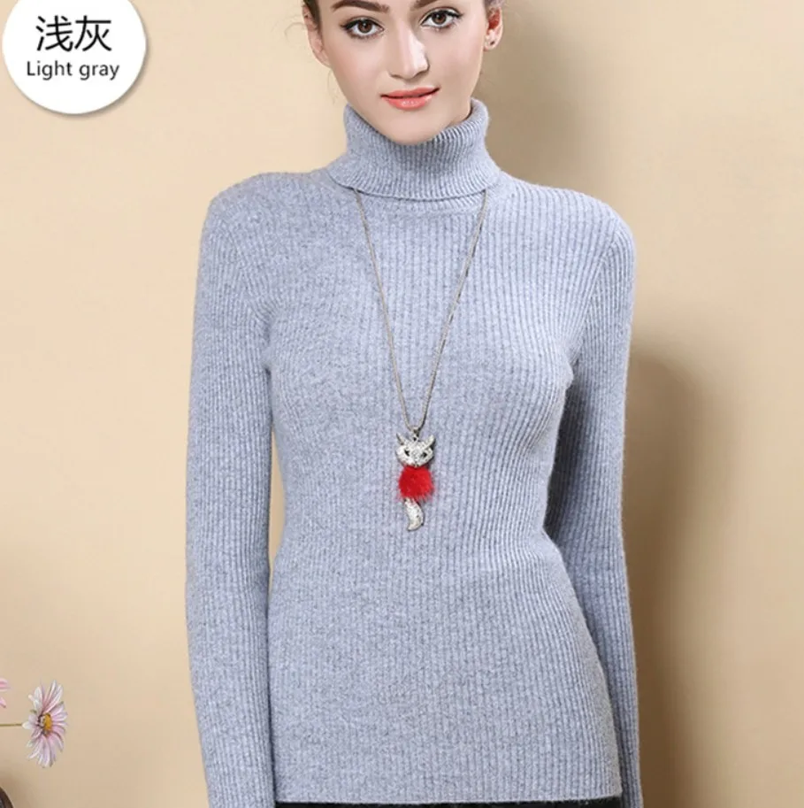 2017 кашемировый свитер с высоким воротником женский тонкий пуловер утепленная