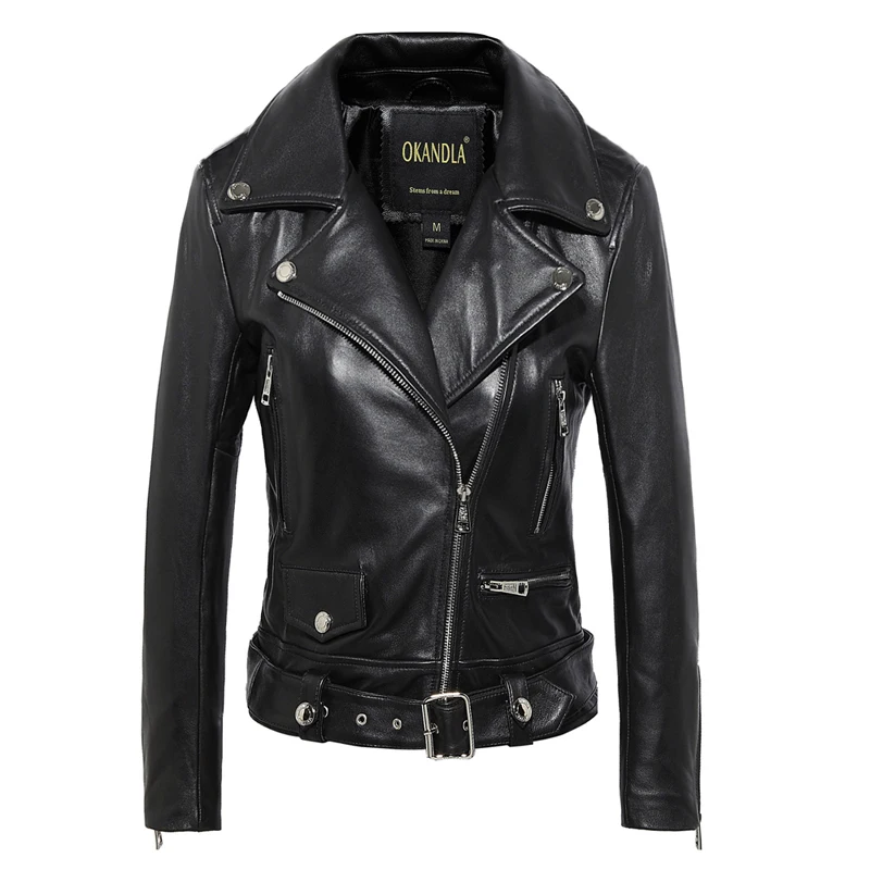 2018 осенняя куртка из натуральной кожи женская тонкая короткая большой размер