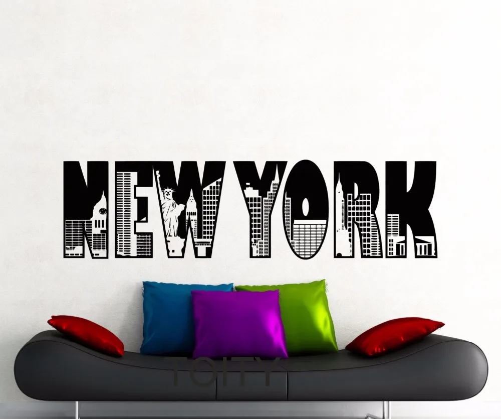 Нью Йорк слово Наклейка на стену с логотипом модель NY City здания Skyline виниловая