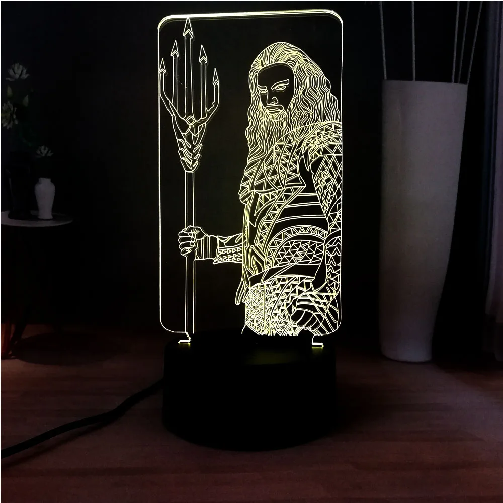 Новый 3D фильм Прохладный Аквамен акрил 7 цветов Изменение USB LED Декор прикроватный