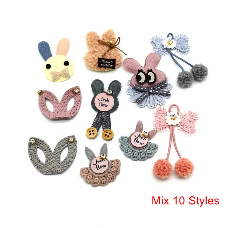 Mix-style3-10pcs 10 шт высококлассные плюшевые тканевые нашивки стразы из шифона, мультяшная аппликация для одежды, стикер для рукоделия, сделай сам, накладки для волос - Цвет: Mix-style3-10pcs