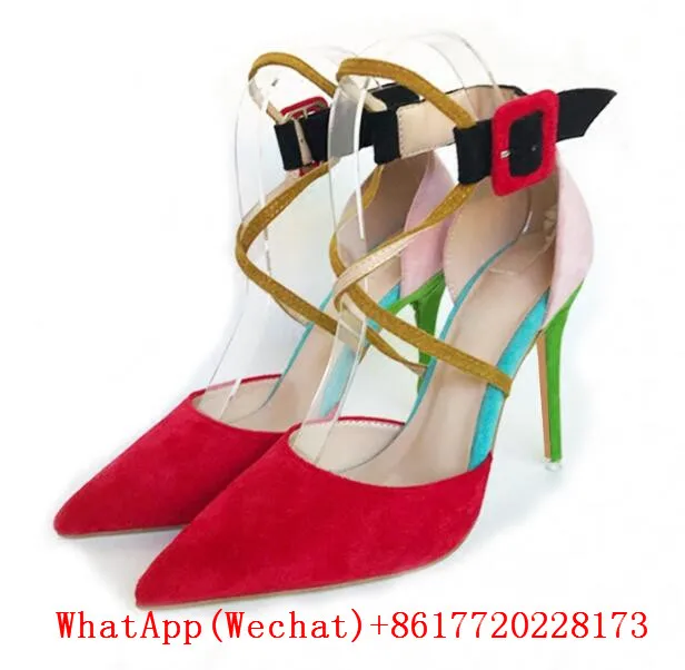 Разноцветные женские свадебные туфли-лодочки с перекрестными ремешками на