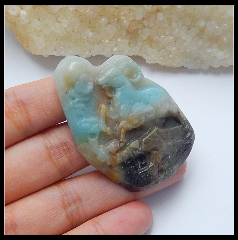 Распродажа 1 шт. натуральный Амазонит резная овечка драгоценный камень модный