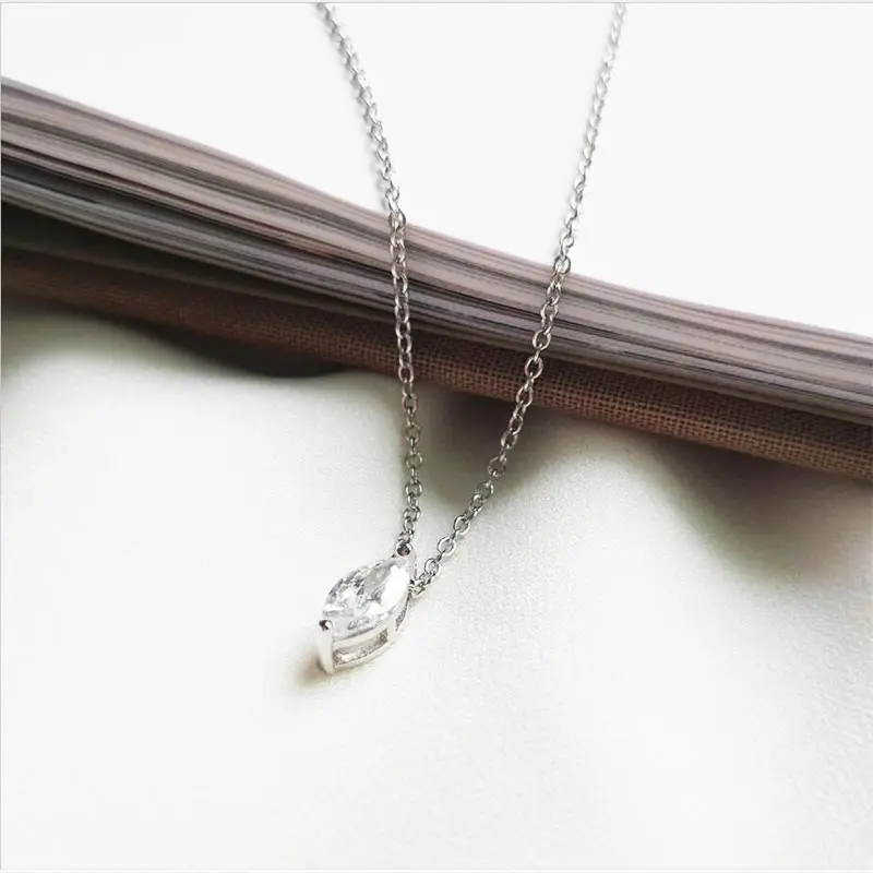 925 sterling silver simple big zircon pendant short necklace for women fashion jewelry with gift box party anniversary | Украшения и