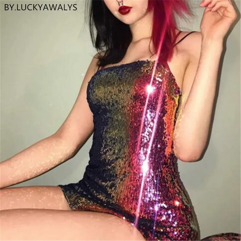 2019 летнее модное блестящее платье с разрезом и блестками женское мини без