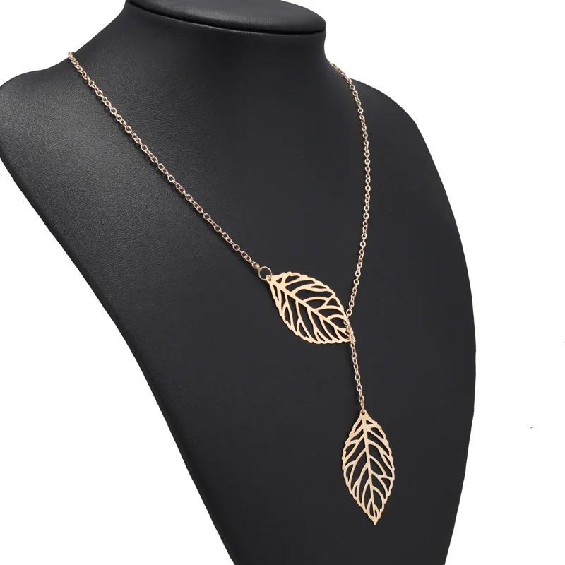 Btuamb Лидер продаж двойной полый листья ожерелья для Для женщин Jewelry цвета: золотистый, серебристый Цвет ключицы цепи ожерелья Подвески Колье