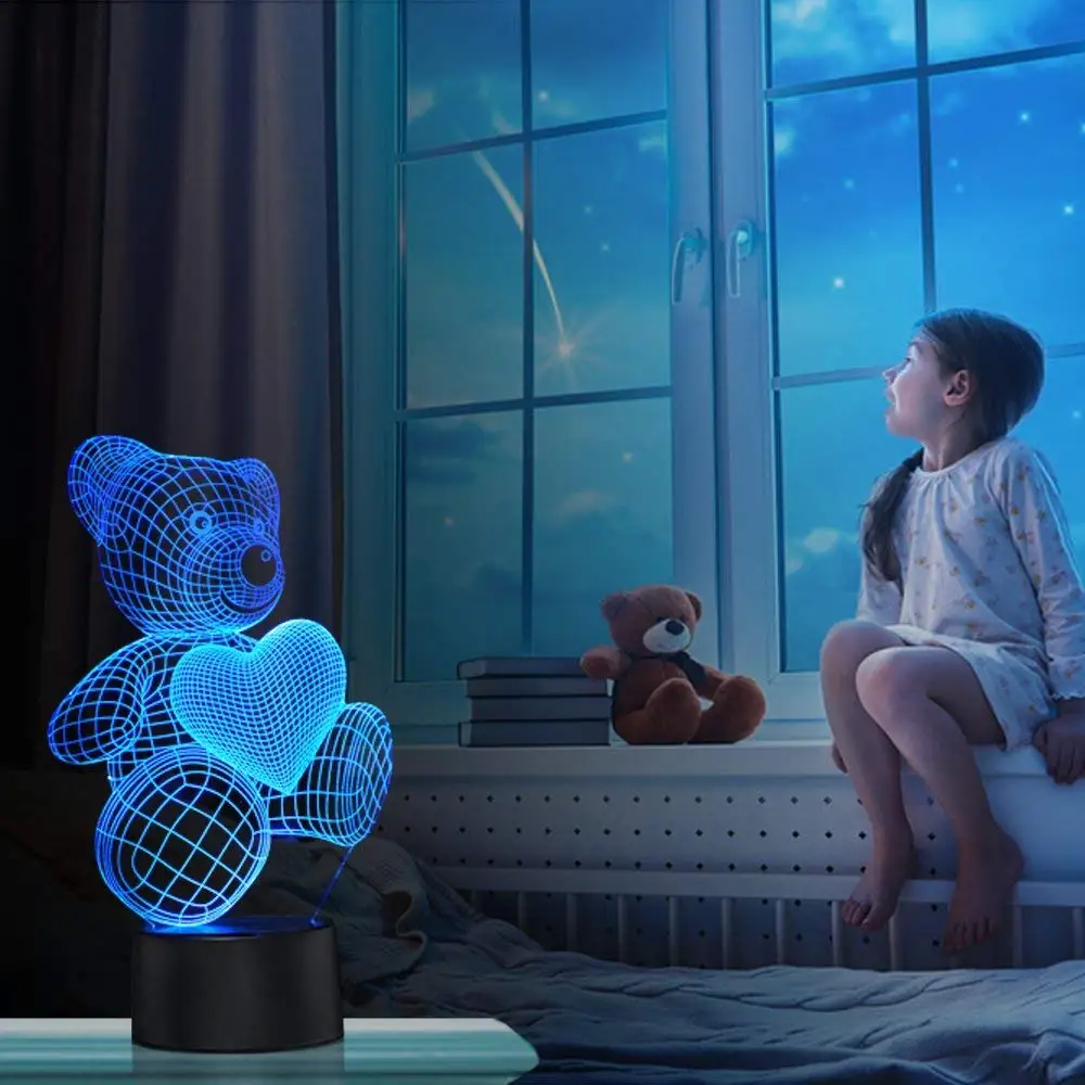 3D Оптическая иллюзия LED Мишка Тедди ночник 7 цветов Изменение декор комнаты свет