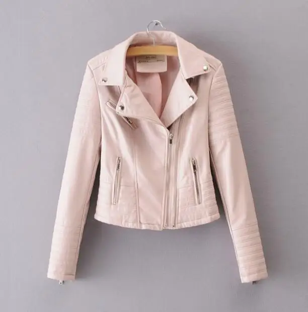F828 Pink Новое поступление, брендовые зимние осенние мотоциклетные кожаные куртки, черная кожаная куртка, женское кожаное пальто, тонкая куртка из искусственной кожи - Цвет: F828 Pink